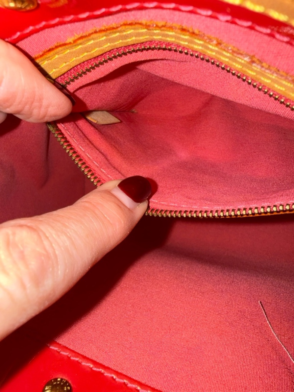 Louis Vuitton Pink Vernis Patent Tote with Tan Handles and unbranded charms. - Picture 9 of 16
